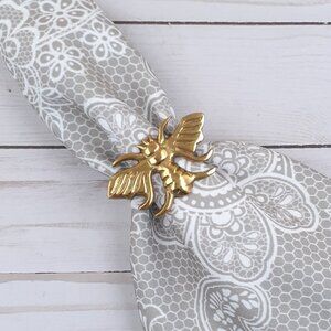Metal Napkin Rings Cast Brass Bee Gold Finish Set of 4